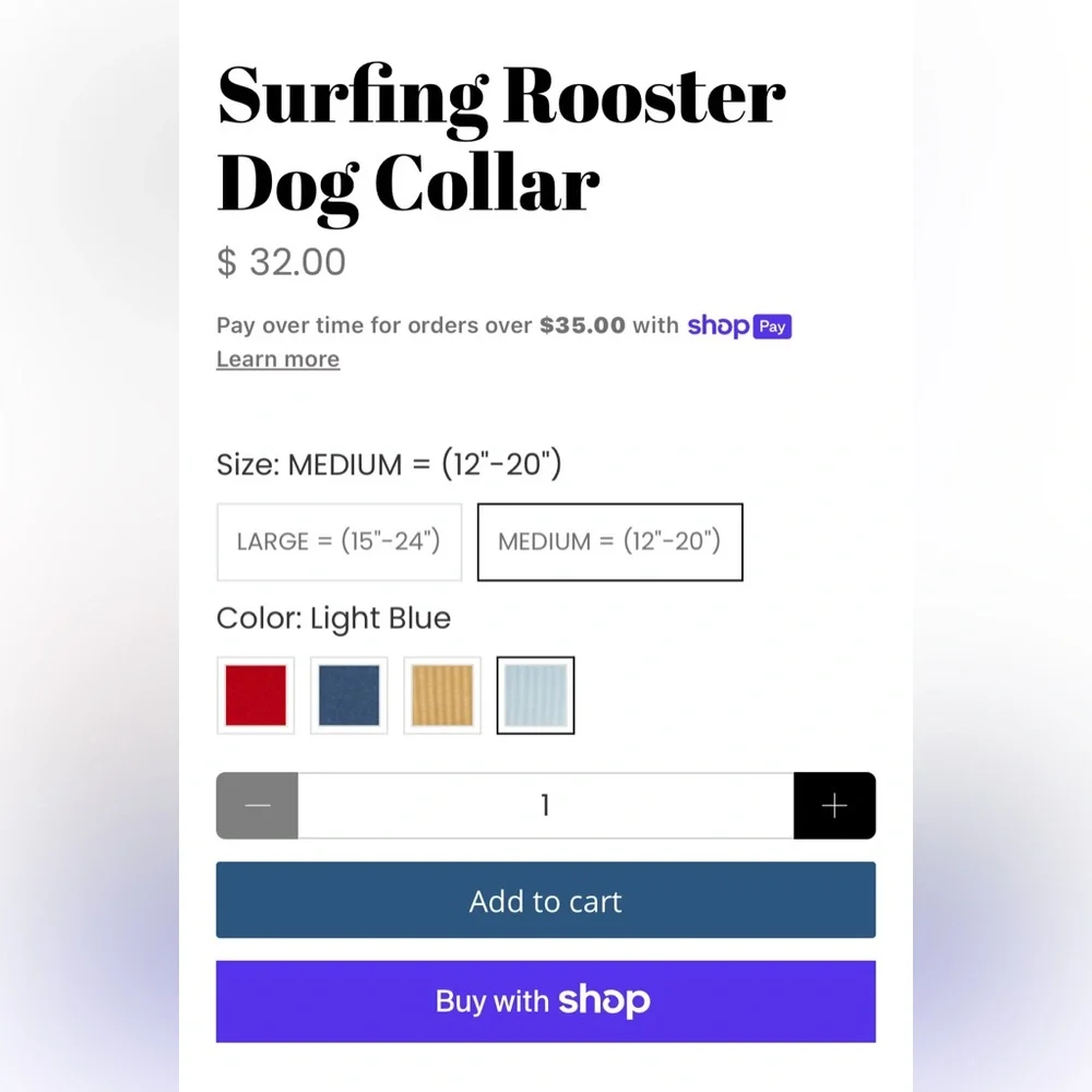 Beach & Barn Surfing Rooster Dog Collar in Navy and Light Blue